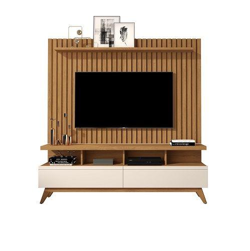 Imagem de Rack Vivare 1.6 Wood Com Painel Para TV Até 65 Polegadas Classic Ripado Verdadeiro Nature/Off White - Giga Móveis