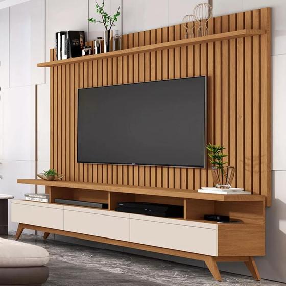 Rack Vivare 1.8 Wood com Painel Classic Ripado para Tv até 72 Polegadas Nature/off White - GIGA MOVEIS Imagem de Rack Vivare 1.8 Wood com Painel Classic Ripado para Tv até 72 Polegadas Nature/off White