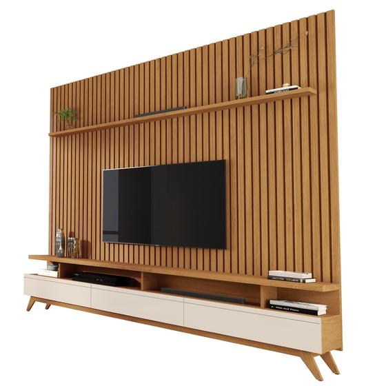 Imagem de Rack Vivare 2.2 Wood Com Painel Para TV Até 85 Polegadas Versátil Ripado Verdadeiro 2.2x2.2 Nature/Off White Giga Móveis