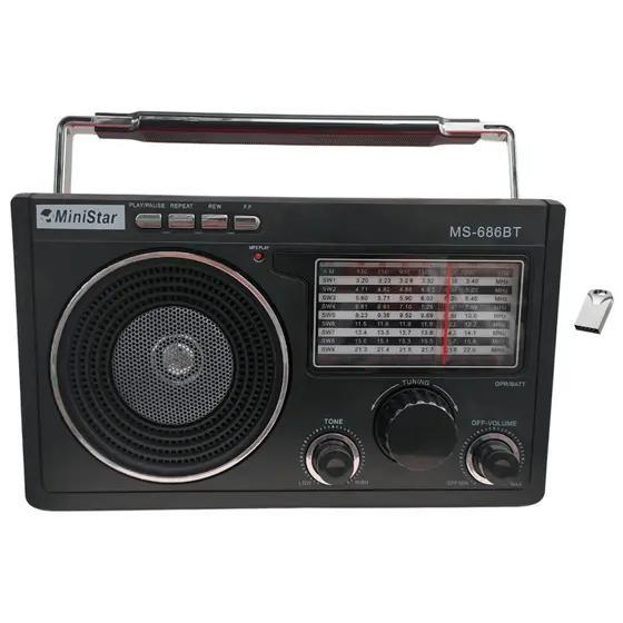 Imagem de Radio Am Fm A Pilha E Tomada Vintage Retro Portátil Bluetooth Potente Alça Pendrive Nano 16Gb Prata