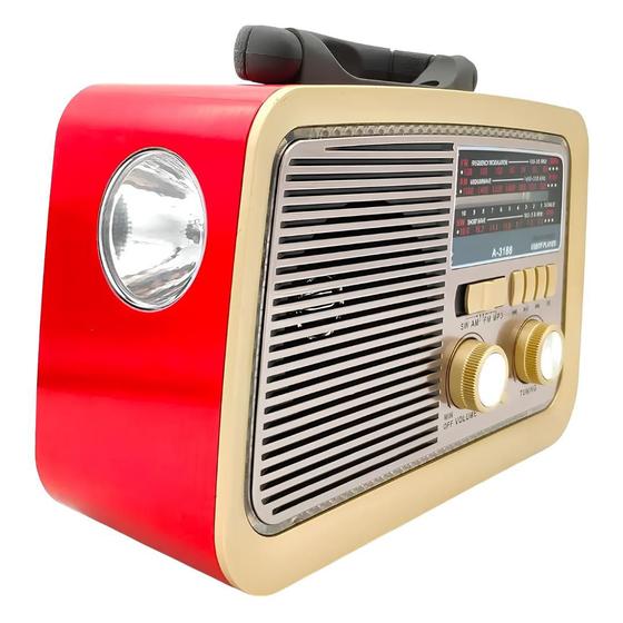 Imagem de Rádio AM FM Retrô Vintage Portátil Bluetooth Bateria Recarregável Bivolt 110v 220v 3188 Antigo a Tomada e Pilha com Lanterna