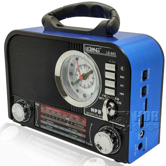 Imagem de Rádio AM/FM/SW Recarregável Com Bluetooth, Despertador, Pendrive e C. de Memória - Lelong