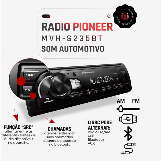 Radio Automotivo Aparelho Pioneer Mp3 Player Mvh235bt Usb Bluetooth Som Automotivo Antena Interna