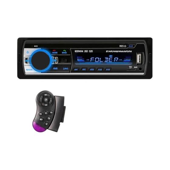 Imagem de Rádio Automotivo Bluetooth 1 DIN - 60Wx4, FM, USB, SD, Auxiliar e MP3