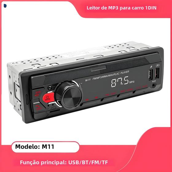 Imagem de Rádio Automotivo Bluetooth Estéreo M11 MP3 Player FM USB SD No Painel Entrada AUX Música De Áudio