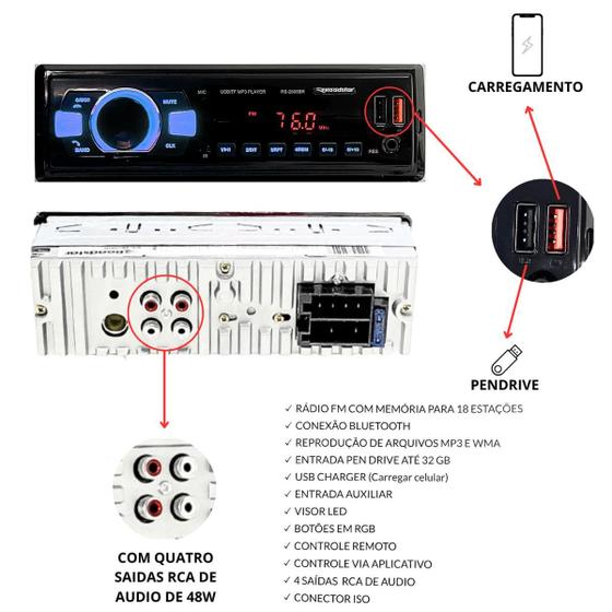 Radio Automotivo Bluetooth Potente Melhor Que Pioner Soni - Roadstar