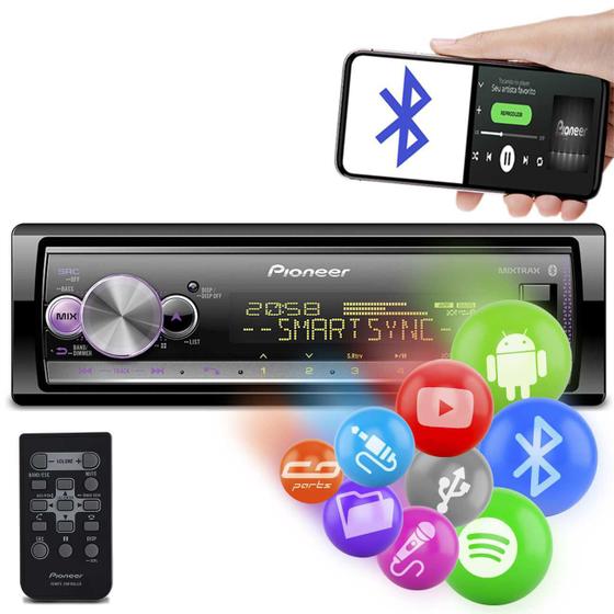 Rádio Automotivo Pioneer MVHX7000BR USB AUX Bluetooth MP3 Player 1 Din Spotify Mixtrax Sync