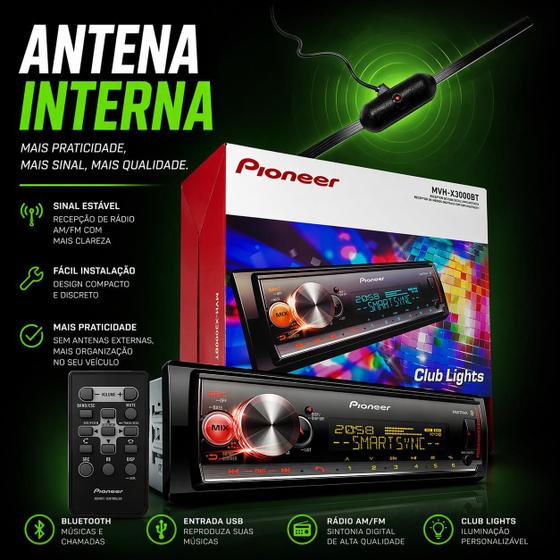 Rádio Automotivo Pioneer Mvhx3000bt Com Antena Interna AM FM Auto Rádio Usb Som Automotivo Bluetooth