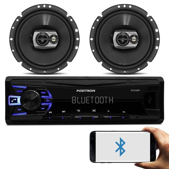 Imagem de Rádio Automotivo Pósitron SP2230BT Som Bluetooth MP3 Player + Par Alto Falante Pioneer 6" 120W RMS