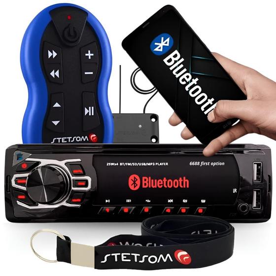 Imagem de Radio Automotivo Sem Toca Cd Mp3 Player Bluetooth 2 Usb Carrega Celular + Controle 500m Stetsom