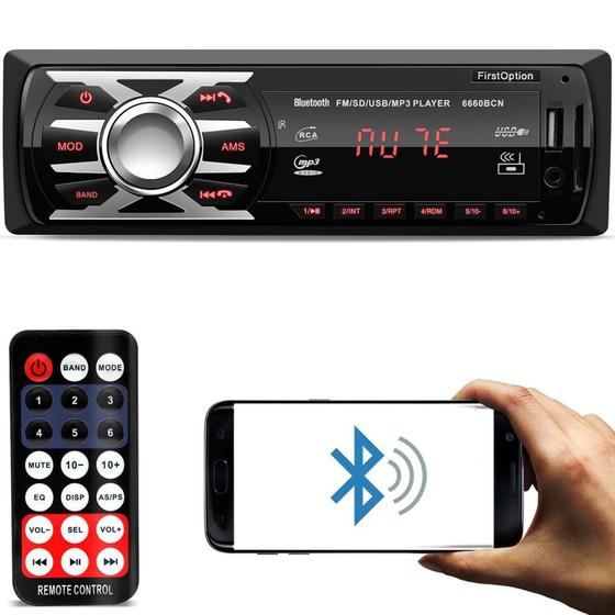 Imagem de Rádio Automotivo Som Bluetooth MP3 Player 1 Din 3.5 Polegadas LED USB SD FM com ControleFirst Option