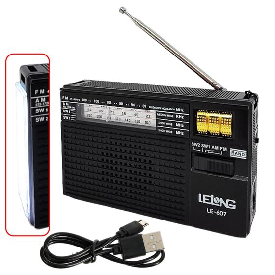 Imagem de Radio Com Lanterna Iluminação Led Entrada Usb Musica Alta Ótima Qualidade 5V LE607