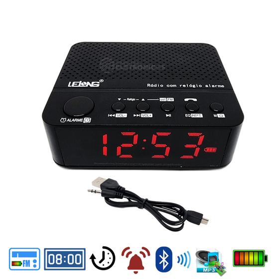 Imagem de Rádio Com Relógio Alarme Despertador Digital Fm Bluetooth Bivolt De Mesa Bivolt LE674