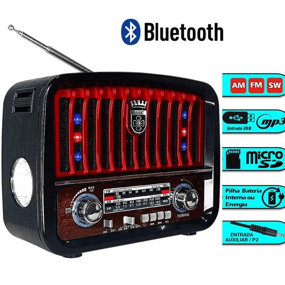 Imagem de Rádio Completo Retro Vintage Com Lanterna Bluetooth Usb/FM/AM/SD Qualidade de Som LE601VM