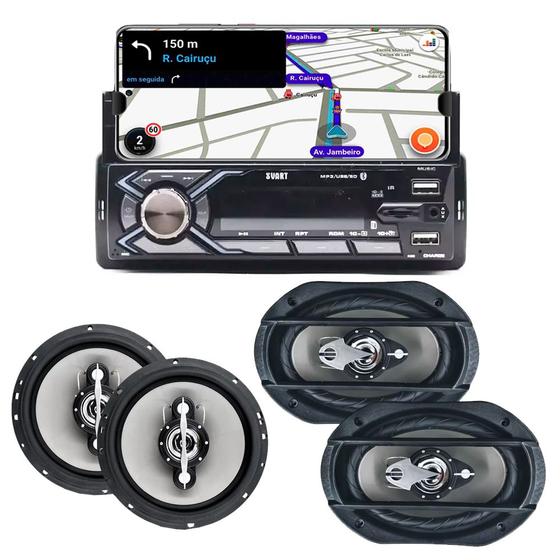 Imagem de Rádio De Carro C/ Suporte + Falante 6x9 200w + 6 Polegadas