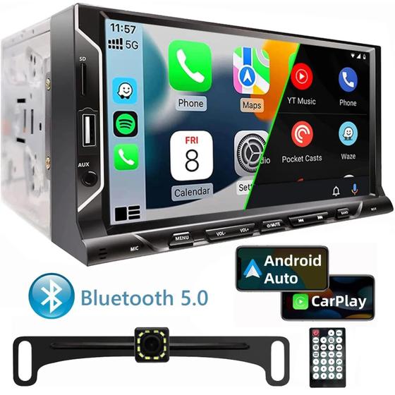 Imagem de Rádio De Carro Com Tela Touch HD De 7 Polegadas 2 Din Carplay Android Auto Câmera De Ré Bluetooth