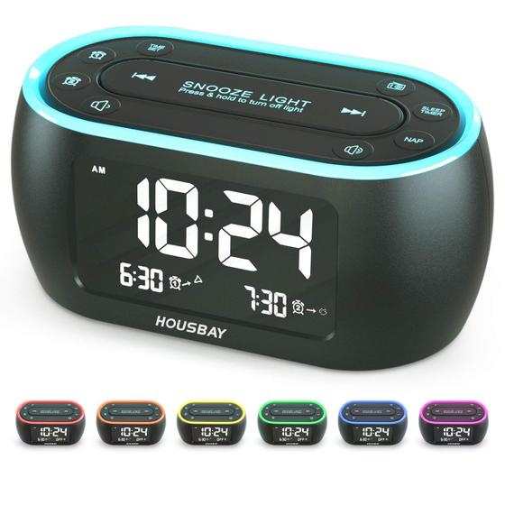 Imagem de Rádio Despertador HOUSBAY Glow com Luz Noturna e Alarme Duplo