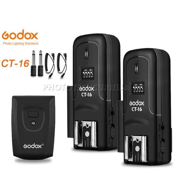 Imagem de Rádio Flash Godox Ct-16 de 16 Canais com Transmissor + 2 Receptores para Flash Speedlite e de Estúdio