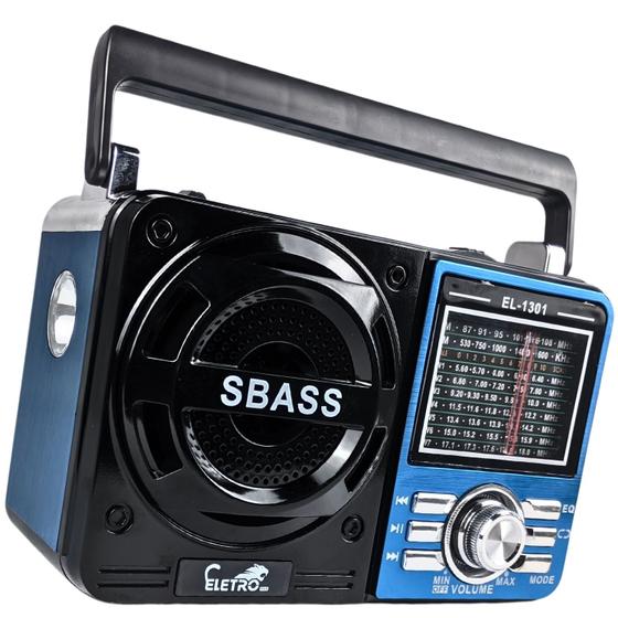 Imagem de Rádio FM AM SW Portatil Com Bateria Recarregavel Bivolt Manual com Suporte a Pilhas Cor Azul