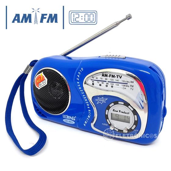 Imagem de Rádio FM Portátil Analógico AM FM e Relógio Ótima Recepção Saída Fone de Ouvido LE603