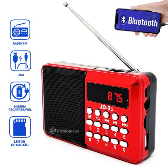 Imagem de Rádio FM Portátil Digital Com Bluetooth, MP3, Entrada Pendrive e Cartão Super Potente JD31VM