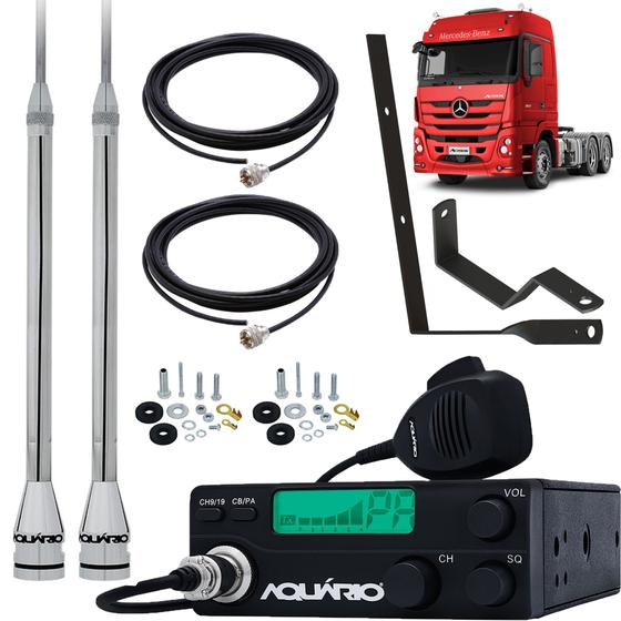 Imagem de Rádio Móvel Px Antena Inox 2,70m Alongador 60cm Suporte Traseiro MB Actros Cabo 5,5m Kit Parafusos