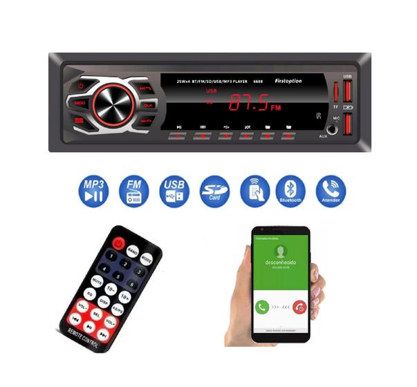 Imagem de Radio Mp3 Automotivo Com Bluetooth Usb Fm Sd  card ligações telefone  bt