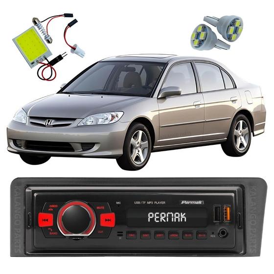 Imagem de Rádio MP3 BT Com Moldura Honda Civic 1995 A 2000 Pingo T10 + Luz de Teto