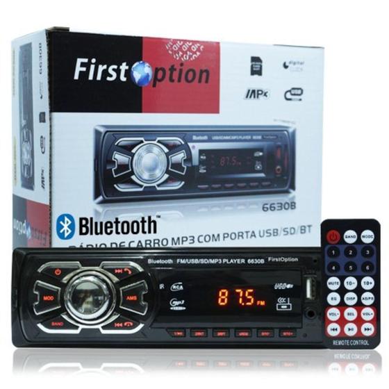 Imagem de Rádio Mp3 Player Automotivo Bluetooth First Option 6630b Fm Sd Usb Controle - MANFER COM. E IMPORTAC