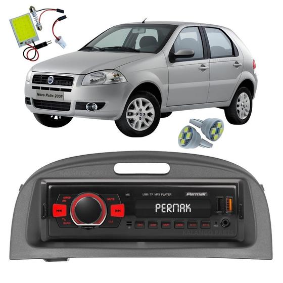 Imagem de Rádio MP3 Player Fm Bletooth Moldura Fiat Palio Cinza + Pingo T10 Farolete Luz de Teto