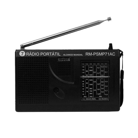 Imagem de Rádio Portátil AM e FM 7 Faixas Preto Motobras RM-PSMP71AC - Motobrás