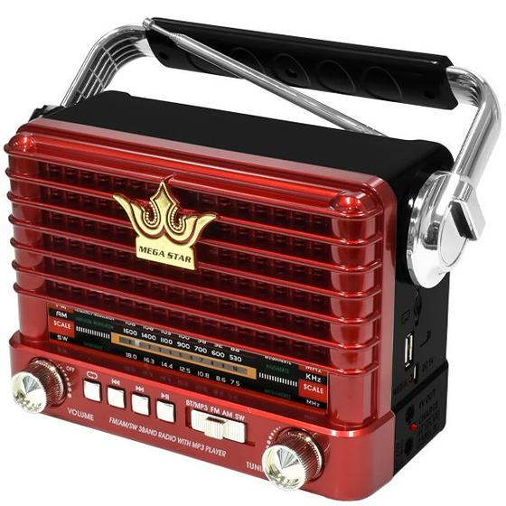 Imagem de Radio Portatil AM/FM/SW Megastar RX358BTR2 600 Watts  Bivolt - Preto/Vermelho