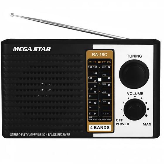 Imagem de Radio Portatil AM/ FM/ SW/ TV Megastar RA18C 300 Watts P.M.P.O Bivolt - Preto/ Prata