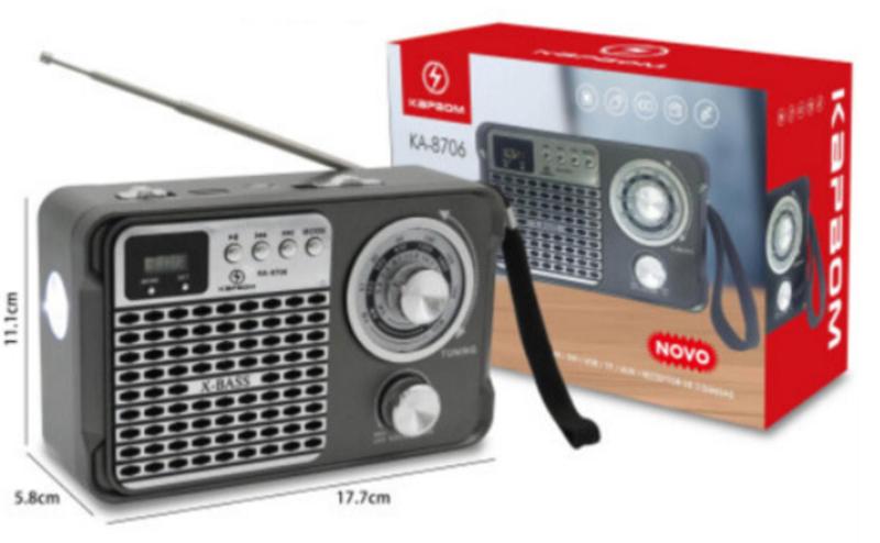 Imagem de Rádio Portátil Antigo Bluetooth AM/FM/SW Com Lanterna Led e Relógio