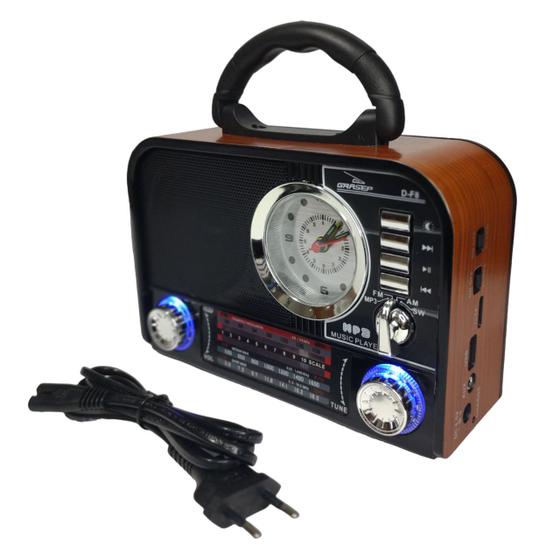 Imagem de Radio Portátil Antigo Retro Vintage Am Fm Caixa Som Bluetooth Usb Pendrive Bateria Cabo Direto Tomada de Energia