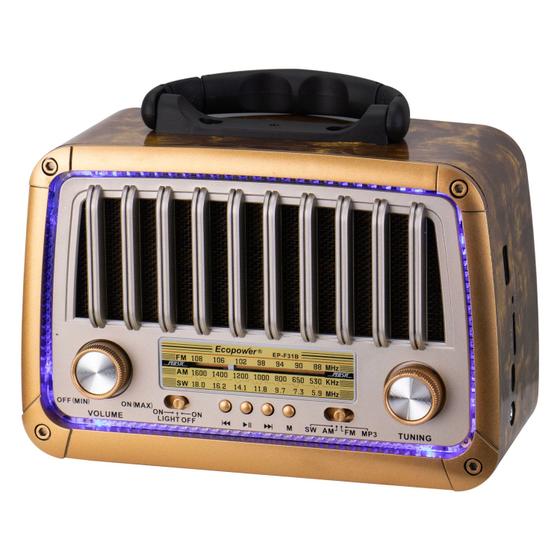 Imagem de Radio Portatil Ecopower EP-F31B - AM/ FM/ SW - USB/ SD/ Aux - Recarregavel - Dourado