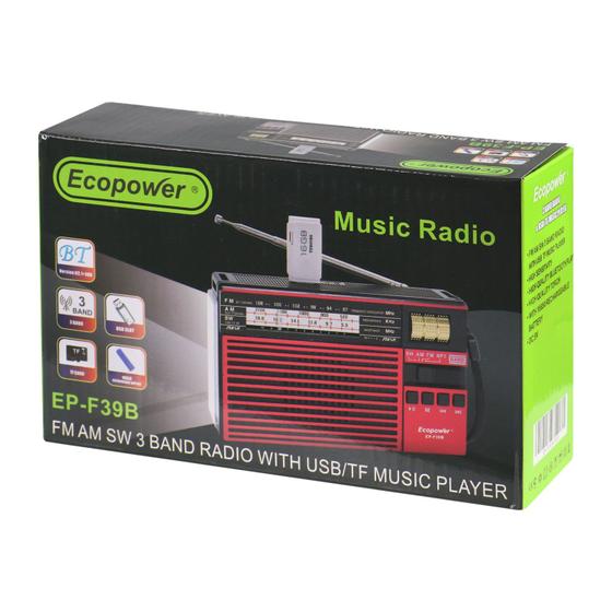 Imagem de Radio Portatil Ecopower EP-F39B - USB/ SD/ Aux - AM/ FM/ SW - com Lanterna - Preto