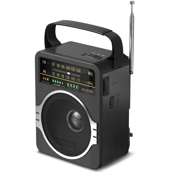 Rádio Portátil JEUJUG AM/FM com Bluetooth 5.0 - 5W - Alto-Falante Preto ...