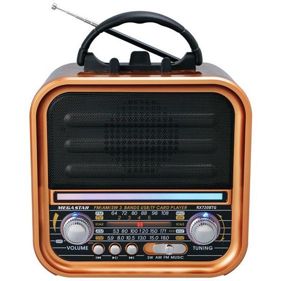 Imagem de Radio Portatil Megastar RX720BTG 600 Watts P.M.P.O com Micro SD/USB/Bluetooth - Marrom/Dourado