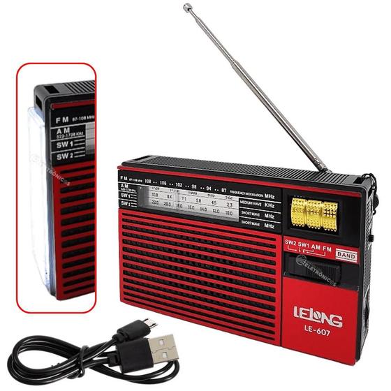 Imagem de Rádio Portátil Retro Banda AM FM SW Com Lanterna Lateral Recarregável LE607VM