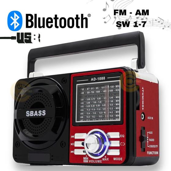 Rádio Portátil Retrô Zona Rural Recarregável AM FM Entrada Pendriver