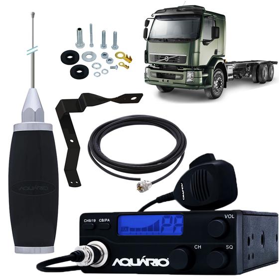 Imagem de Rádio Px 40 Canais Rp-40 Antena PX Inox 2,7m Cabo 5,5m Parafusos Anti-Furto Suporte Volvo Vm Lado Motorista Parafusos