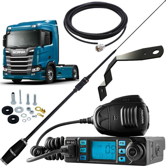 Imagem de Rádio Px 80 Canais Antena Black Viuva Negra Argentina Cabo 5,5m Suporte Dianteiro Scania Motorista Parafusos