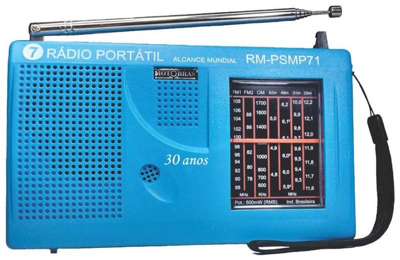 Imagem de Radio receptor 7 fxs om oc fm psmp71 só pilha  azul