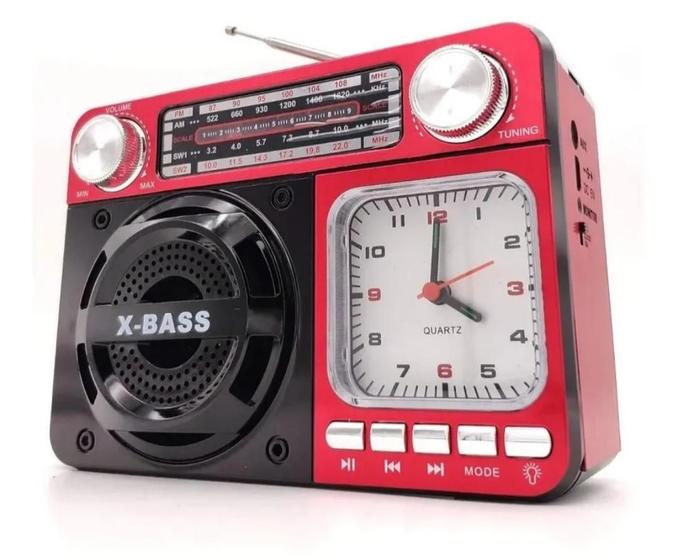 Imagem de Radio Relógio Caixa De Som Bluetooth Recarregável Vermelho