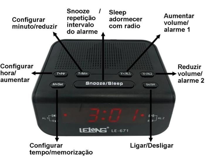 Imagem de Rádio Relógio Digital Despertador Alarme Duplo Lelong Le-671