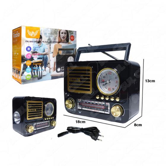 Rádio Retro Caixa de som Portátil Bluetooth recarregável c/alça(AD-6199) Menor preço em Rádio Retro Caixa de som Portátil Bluetooth recarregável c/alça(AD-6199)