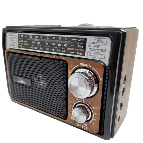 Imagem de Rádio Retro Caixa De Som Vintage Com Alça Entrada USB, Auxiliar P2, Cartão De Memória D-1601