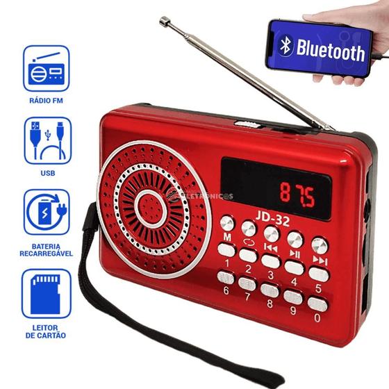 Imagem de Rádio Retro FM Bluetooth Portátil Entrada Pendrive Recarregável Ótimo Qualidade JD32VM