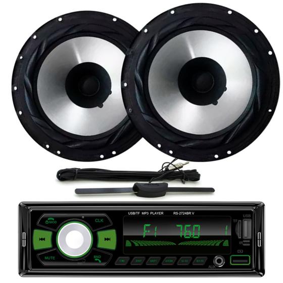 Imagem de Rádio Roadstar RS2724 24v BT/2 USB/SD/FM/Auxiliar + 2 Alto Falantes 6  Bomber 100w + Antena Rádio